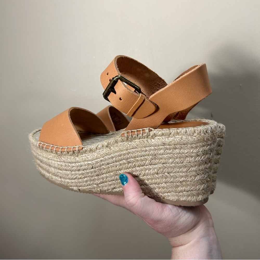 Madewell Cognac Leather Espadrille Wedge Sandals - Picture 6 of 11